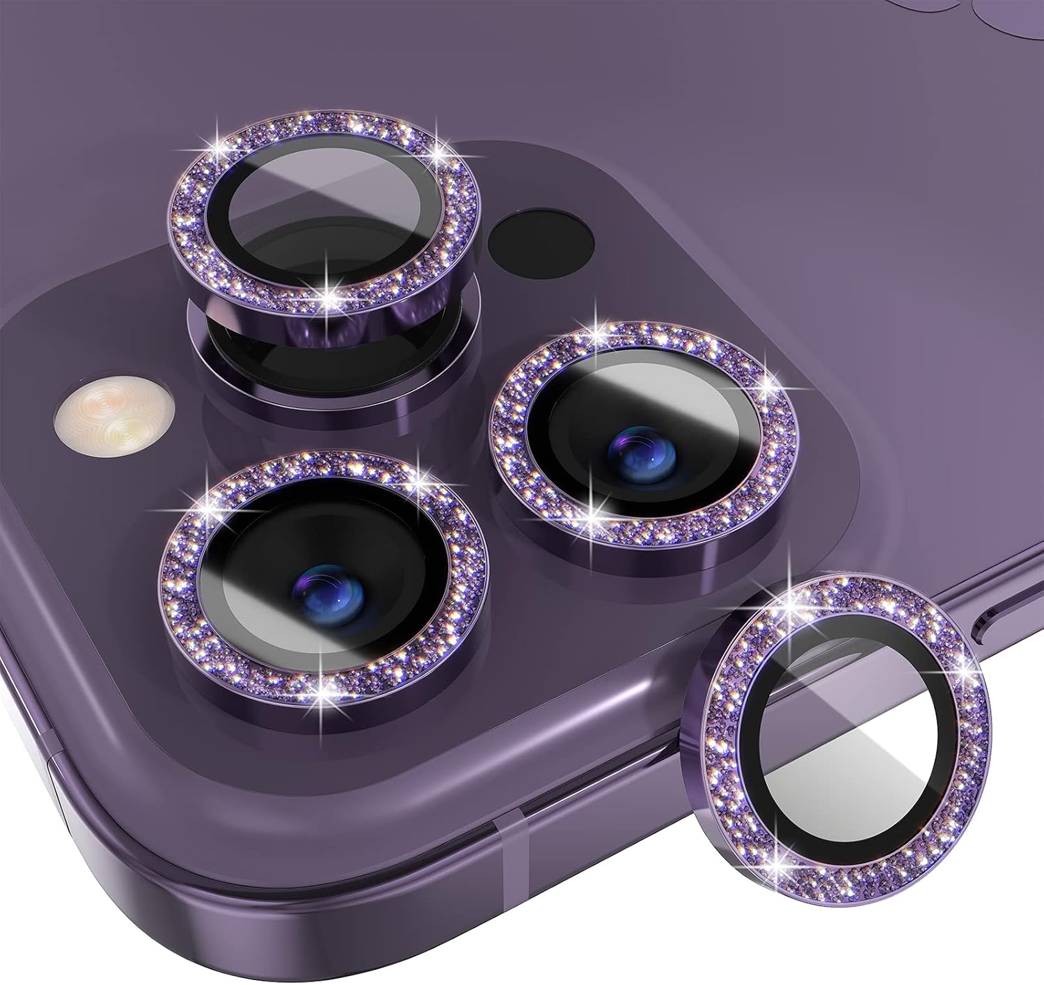 1Set Bling Glitter Purple Came - đánh giá và giá Tempered Glass Screen 9H