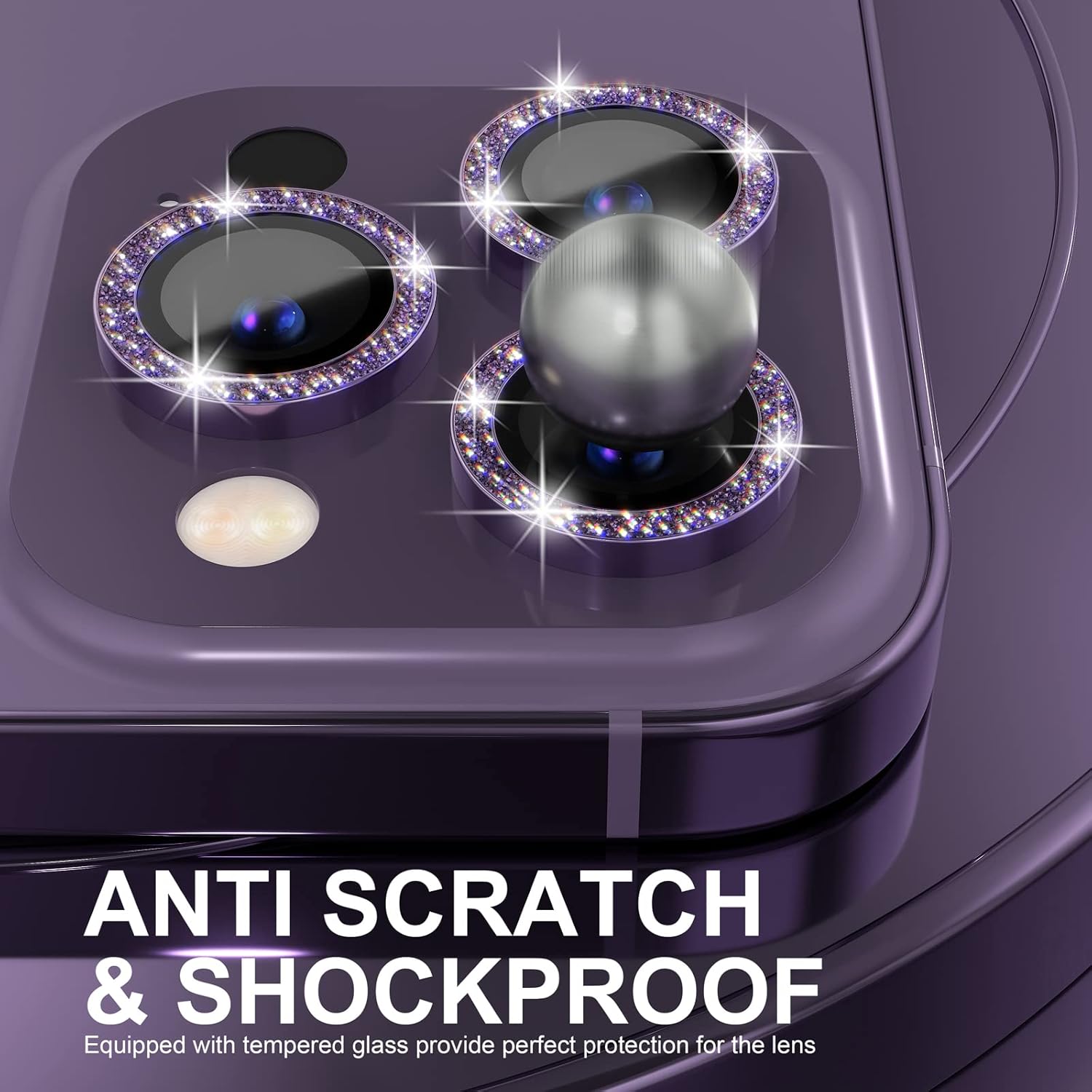 1Set Bling Glitter Purple Came - đánh giá và giá Tempered Glass Screen 9H